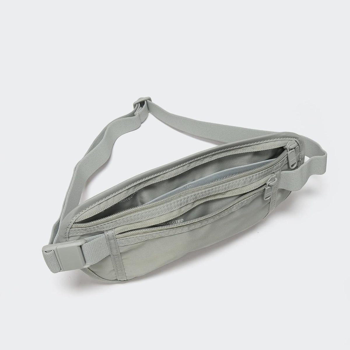 RFID Blocking Travel Money Belt – Hidden Waist Pouch for Passport, Cash, Cards, Slim Belt Bag for Men and Women, Light Grey