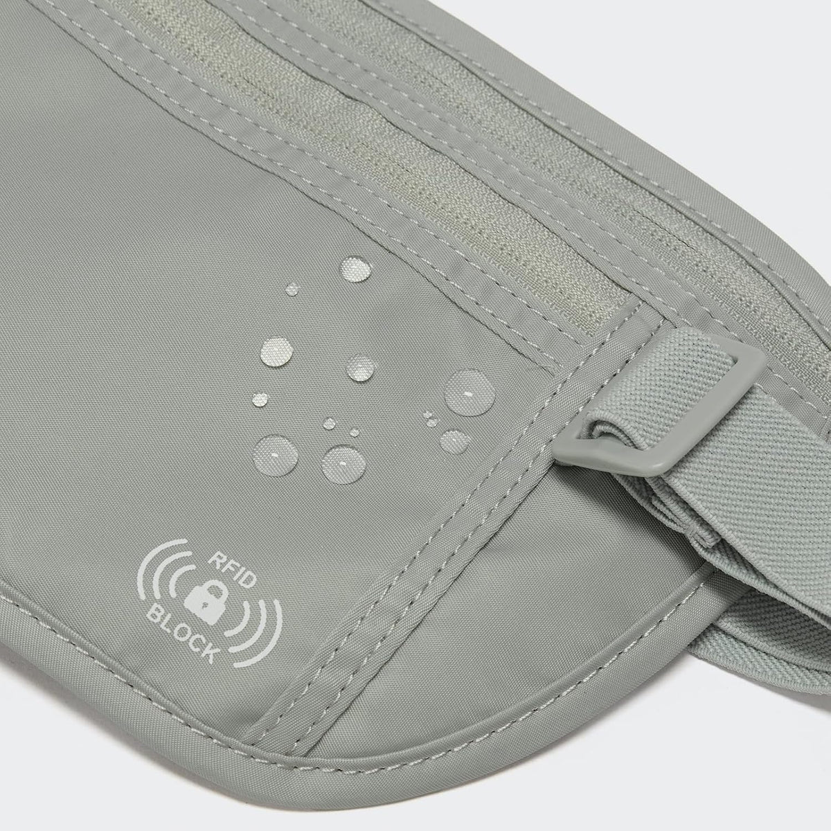 RFID Blocking Travel Money Belt – Hidden Waist Pouch for Passport, Cash, Cards, Slim Belt Bag for Men and Women, Light Grey