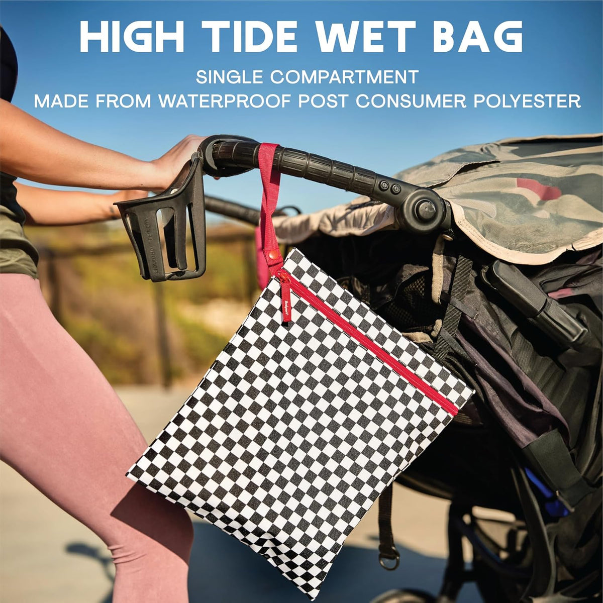 Waterproof Wet Bag for Swimsuit, Travel - Leakproof, Striped Black | Striped sandproof dry bag for wet clothes; laundry bag, cosmetic pouch, daycare & toddler kids bag; washable and foldable