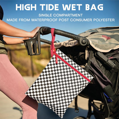 Waterproof Wet Bag for Swimsuit, Travel - Leakproof, Striped Black | Striped sandproof dry bag for wet clothes; laundry bag, cosmetic pouch, daycare & toddler kids bag; washable and foldable
