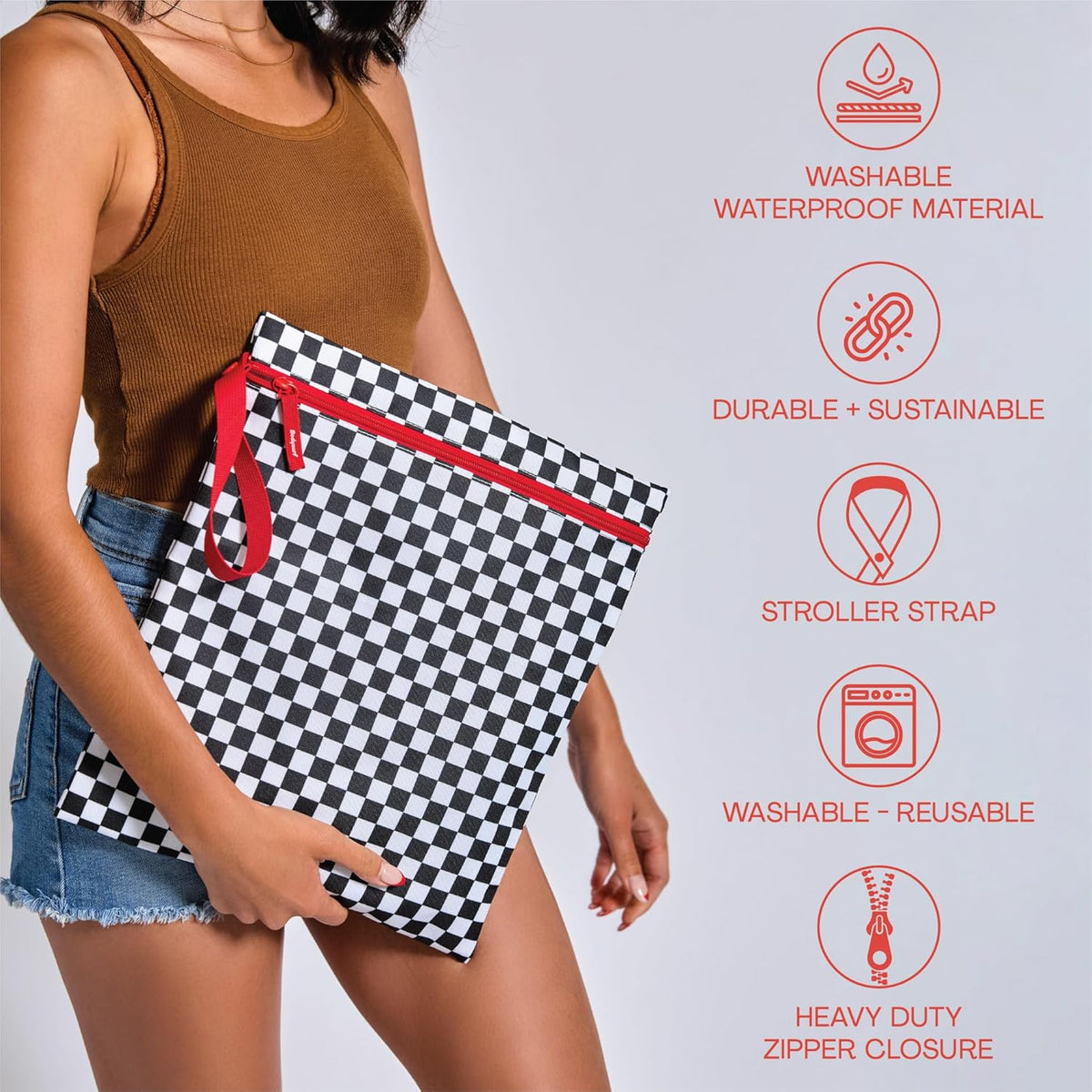 Waterproof Wet Bag for Swimsuit, Travel - Leakproof, Striped Black | Striped sandproof dry bag for wet clothes; laundry bag, cosmetic pouch, daycare & toddler kids bag; washable and foldable