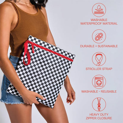 Waterproof Wet Bag for Swimsuit, Travel - Leakproof, Striped Black | Striped sandproof dry bag for wet clothes; laundry bag, cosmetic pouch, daycare & toddler kids bag; washable and foldable