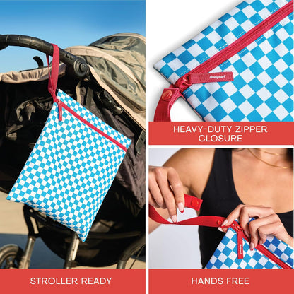 Waterproof Wet Bag for Swimsuit, Travel - Leakproof, Striped Black | Striped sandproof dry bag for wet clothes; laundry bag, cosmetic pouch, daycare & toddler kids bag; washable and foldable