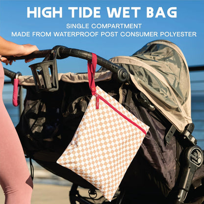 Waterproof Wet Bag for Swimsuit, Travel - Leakproof, Striped Black | Striped sandproof dry bag for wet clothes; laundry bag, cosmetic pouch, daycare & toddler kids bag; washable and foldable