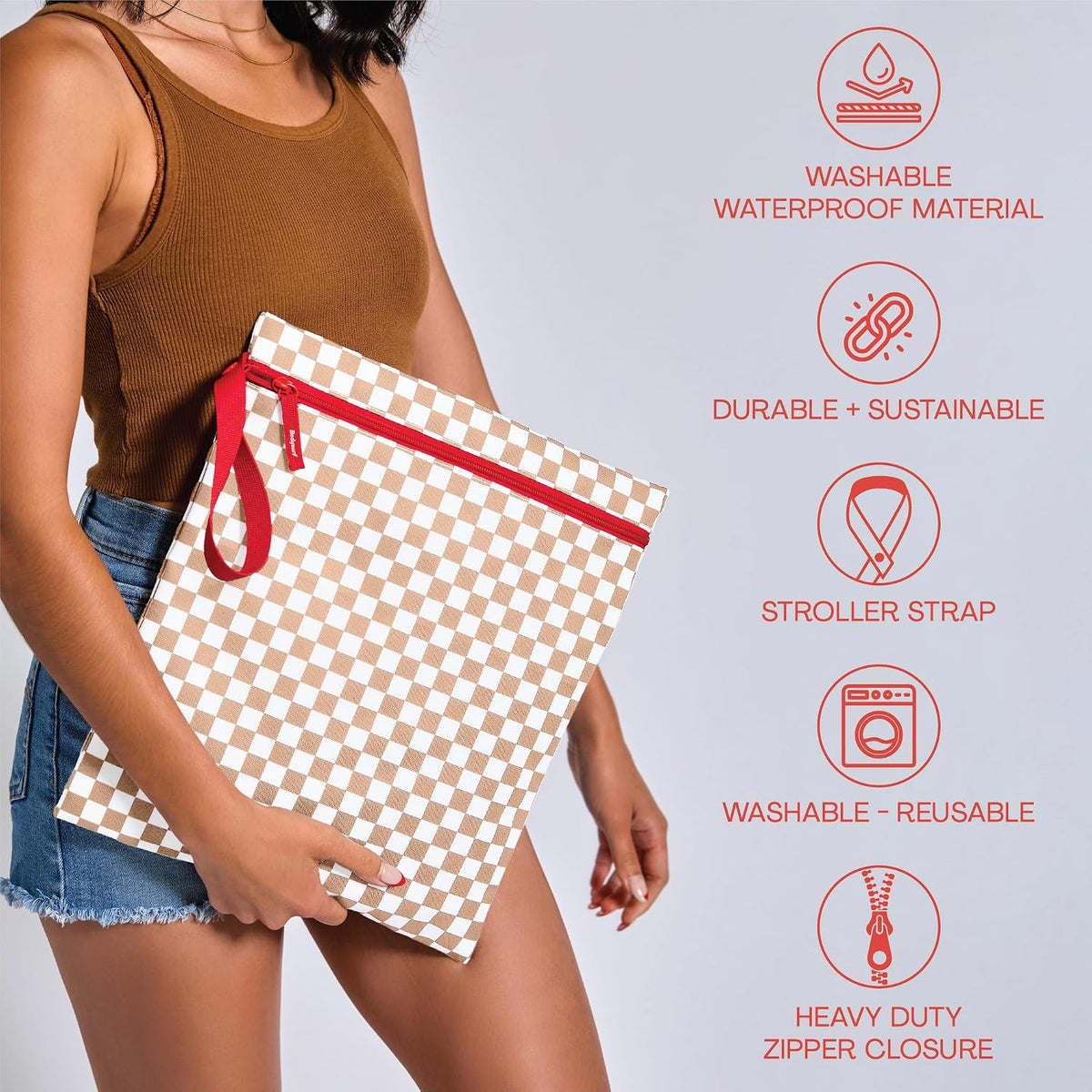 Waterproof Wet Bag for Swimsuit, Travel - Leakproof, Striped Black | Striped sandproof dry bag for wet clothes; laundry bag, cosmetic pouch, daycare & toddler kids bag; washable and foldable