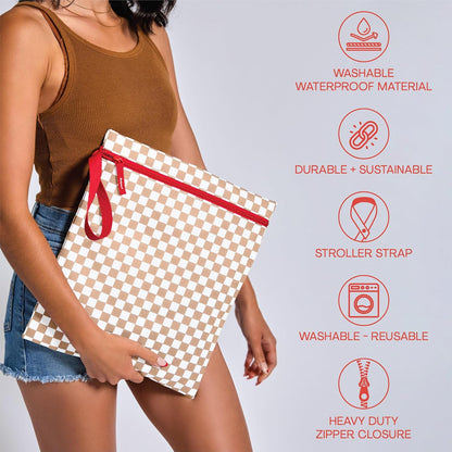 Waterproof Wet Bag for Swimsuit, Travel - Leakproof, Striped Black | Striped sandproof dry bag for wet clothes; laundry bag, cosmetic pouch, daycare & toddler kids bag; washable and foldable