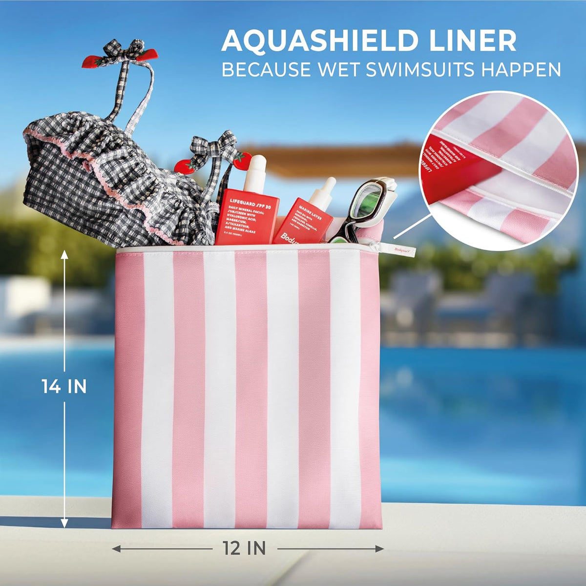 Waterproof Wet Bag for Swimsuit, Travel - Leakproof, Striped Black | Striped sandproof dry bag for wet clothes; laundry bag, cosmetic pouch, daycare & toddler kids bag; washable and foldable