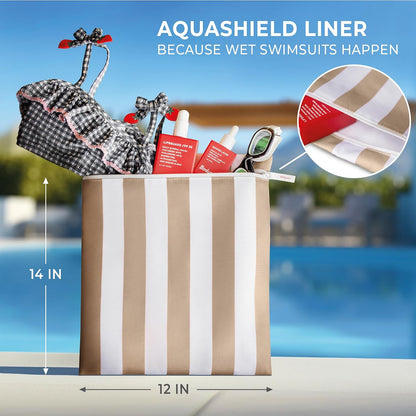 Waterproof Wet Bag for Swimsuit, Travel - Leakproof, Striped Black | Striped sandproof dry bag for wet clothes; laundry bag, cosmetic pouch, daycare & toddler kids bag; washable and foldable
