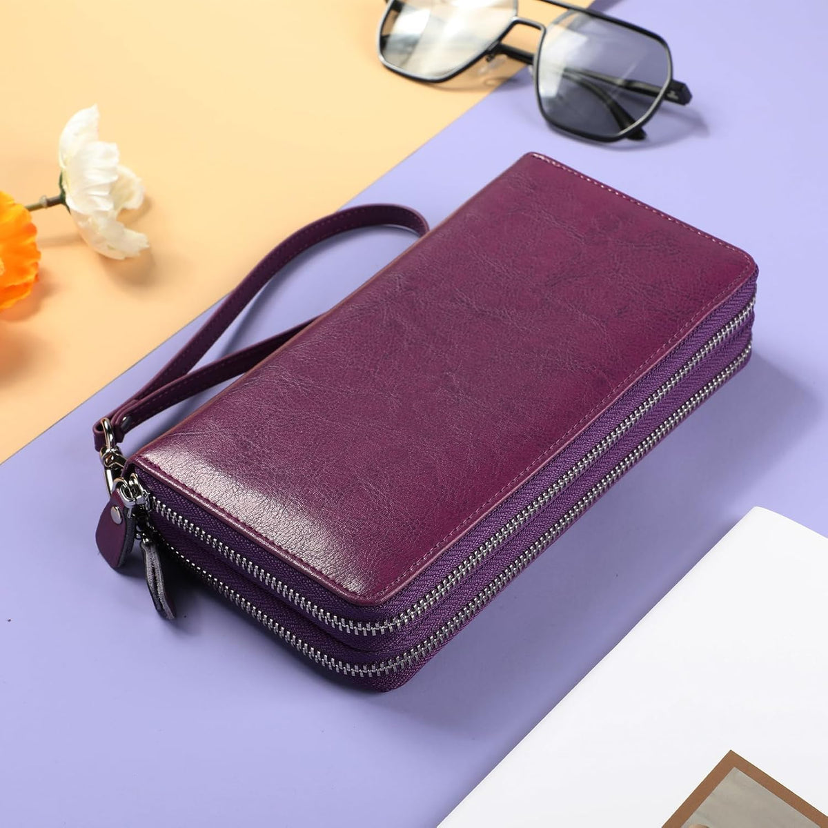 Small Compact Women Wallet RFID Blocking Genuine Leather Bifold Purse with ID Windows - Colors A