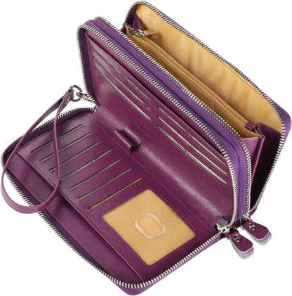 Small Compact Women Wallet RFID Blocking Genuine Leather Bifold Purse with ID Windows - Colors A