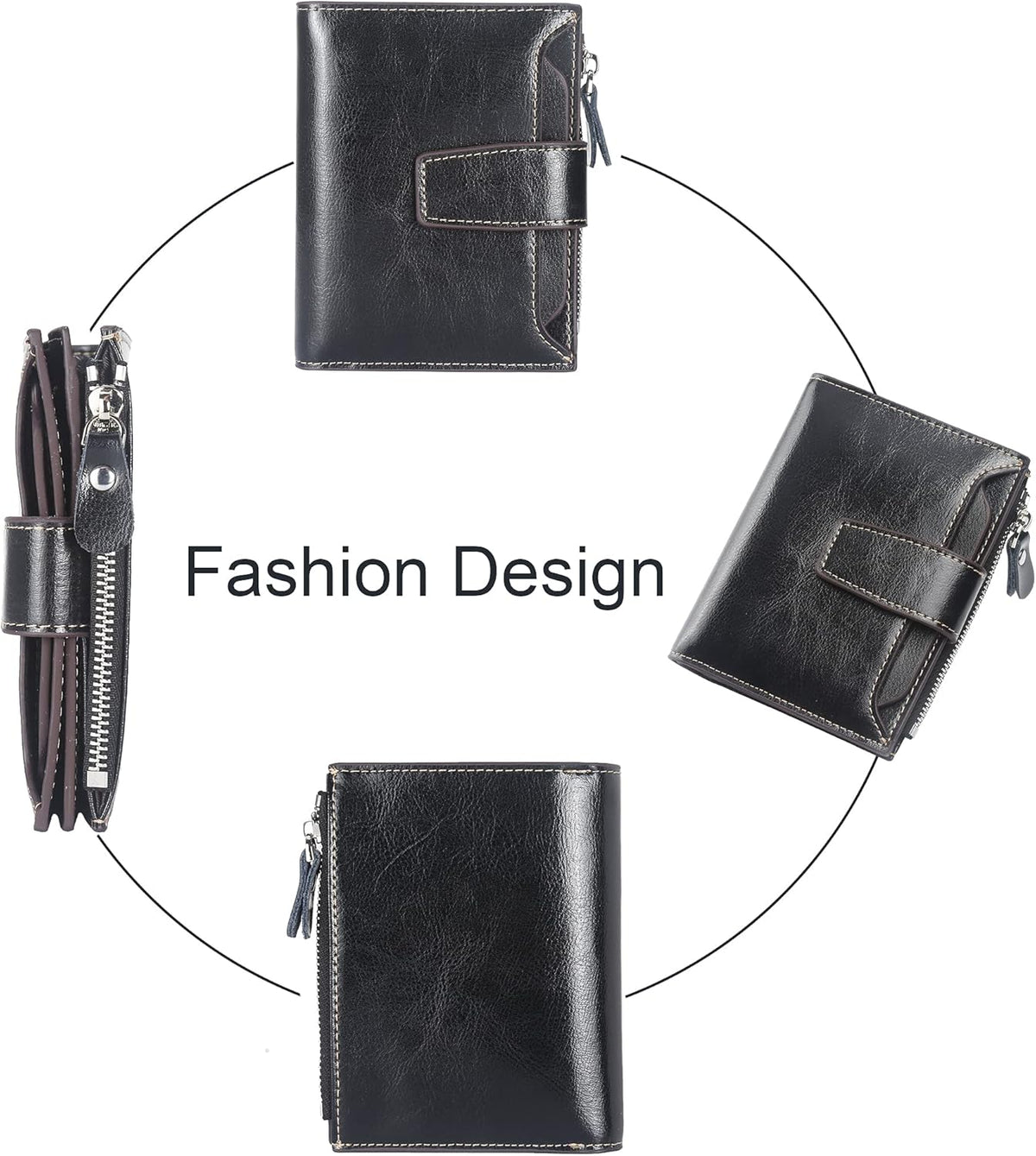 Small Compact Women Wallet RFID Blocking Genuine Leather Bifold Purse with ID Windows - Colors A