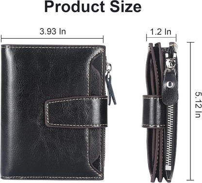 Small Compact Women Wallet RFID Blocking Genuine Leather Bifold Purse with ID Windows - Colors A