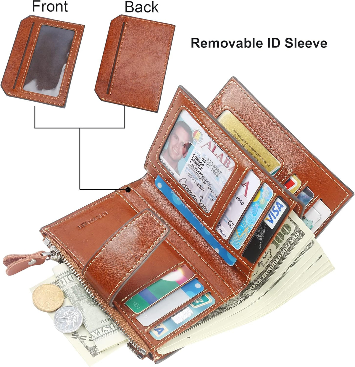 Small Compact Women Wallet RFID Blocking Genuine Leather Bifold Purse with ID Windows - Colors A