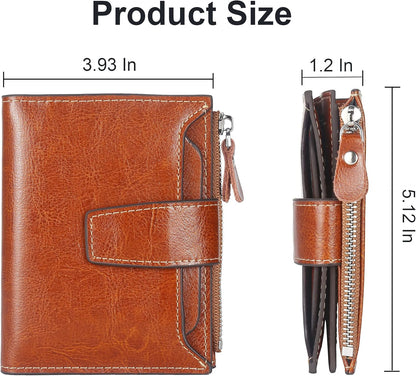 Small Compact Women Wallet RFID Blocking Genuine Leather Bifold Purse with ID Windows - Colors A