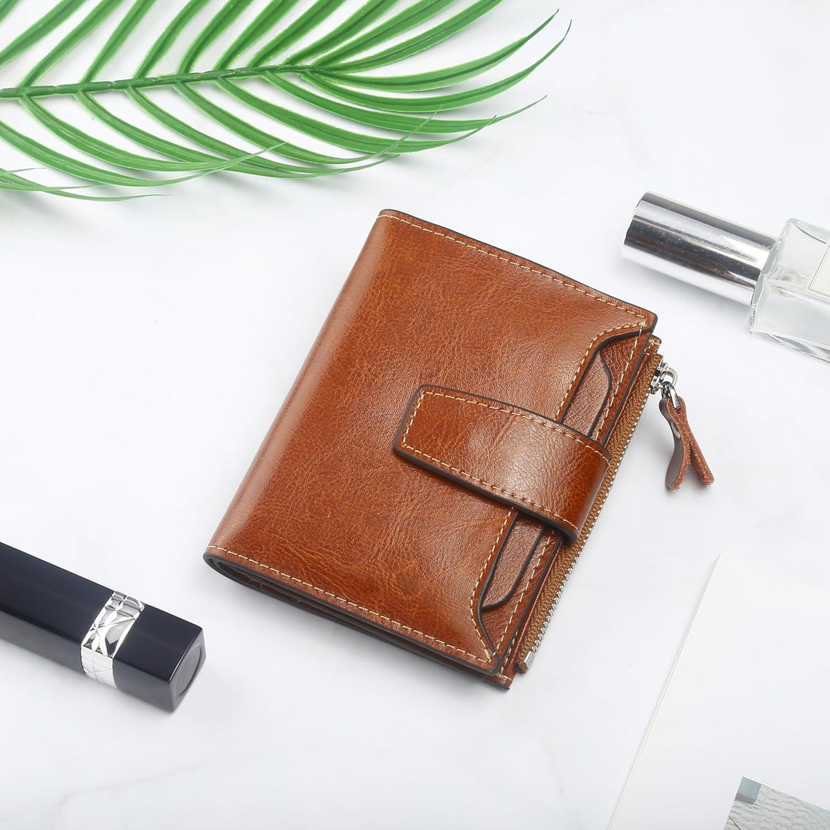 Small Compact Women Wallet RFID Blocking Genuine Leather Bifold Purse with ID Windows - Colors A