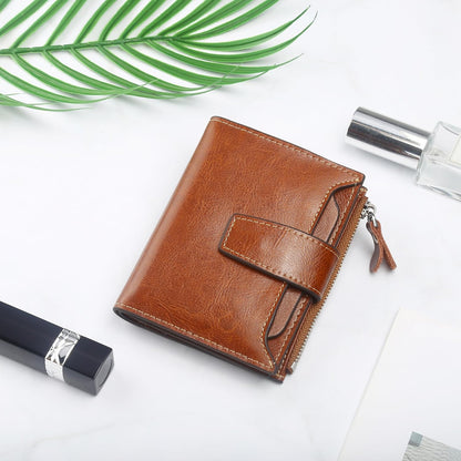 Small Compact Women Wallet RFID Blocking Genuine Leather Bifold Purse with ID Windows - Colors A