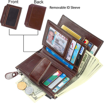 Small Compact Women Wallet RFID Blocking Genuine Leather Bifold Purse with ID Windows - Colors A