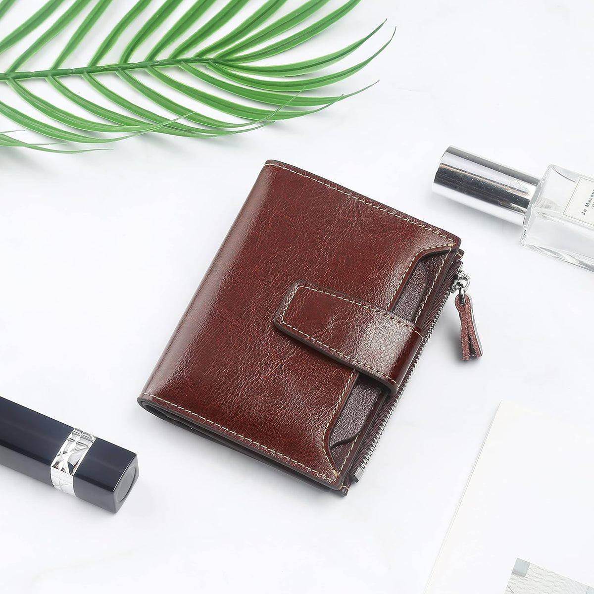 Small Compact Women Wallet RFID Blocking Genuine Leather Bifold Purse with ID Windows - Colors A