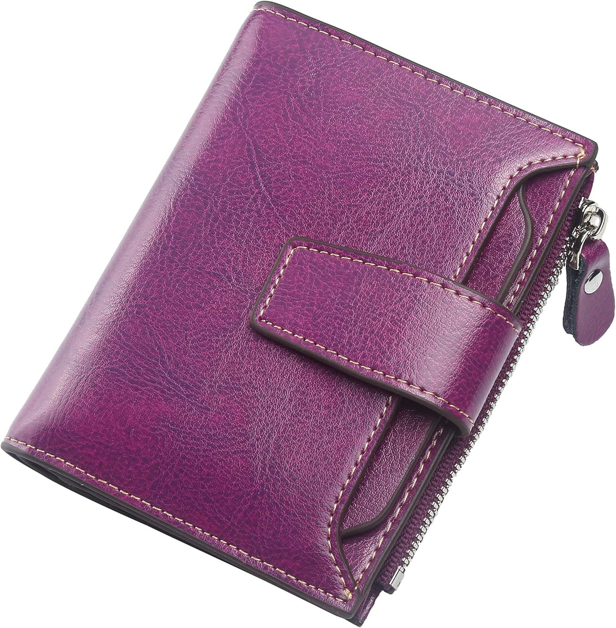 Small Compact Women Wallet RFID Blocking Genuine Leather Bifold Purse with ID Windows - Colors A
