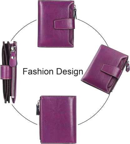 Small Compact Women Wallet RFID Blocking Genuine Leather Bifold Purse with ID Windows - Colors A