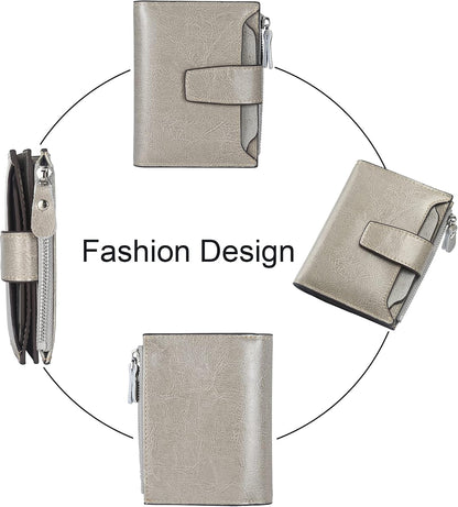 Small Compact Women Wallet RFID Blocking Genuine Leather Bifold Purse with ID Windows - Colors A