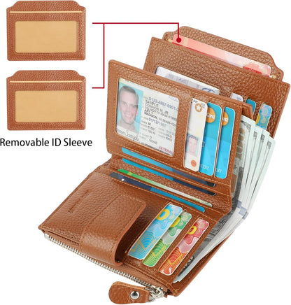 Small Compact Women Wallet RFID Blocking Genuine Leather Bifold Purse with ID Windows - Colors A