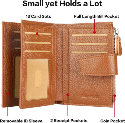 Small Compact Women Wallet RFID Blocking Genuine Leather Bifold Purse with ID Windows - Colors A
