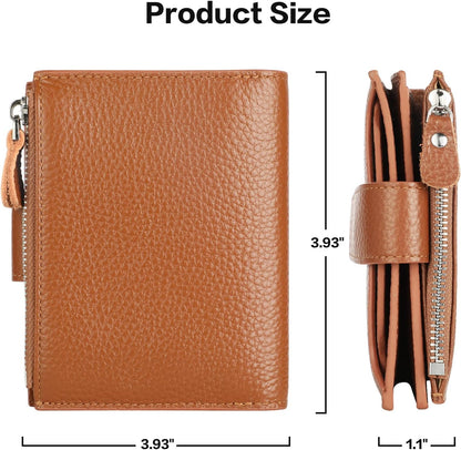 Small Compact Women Wallet RFID Blocking Genuine Leather Bifold Purse with ID Windows - Colors A