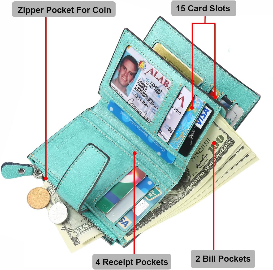 Small Compact Women Wallet RFID Blocking Genuine Leather Bifold Purse with ID Windows - Colors A