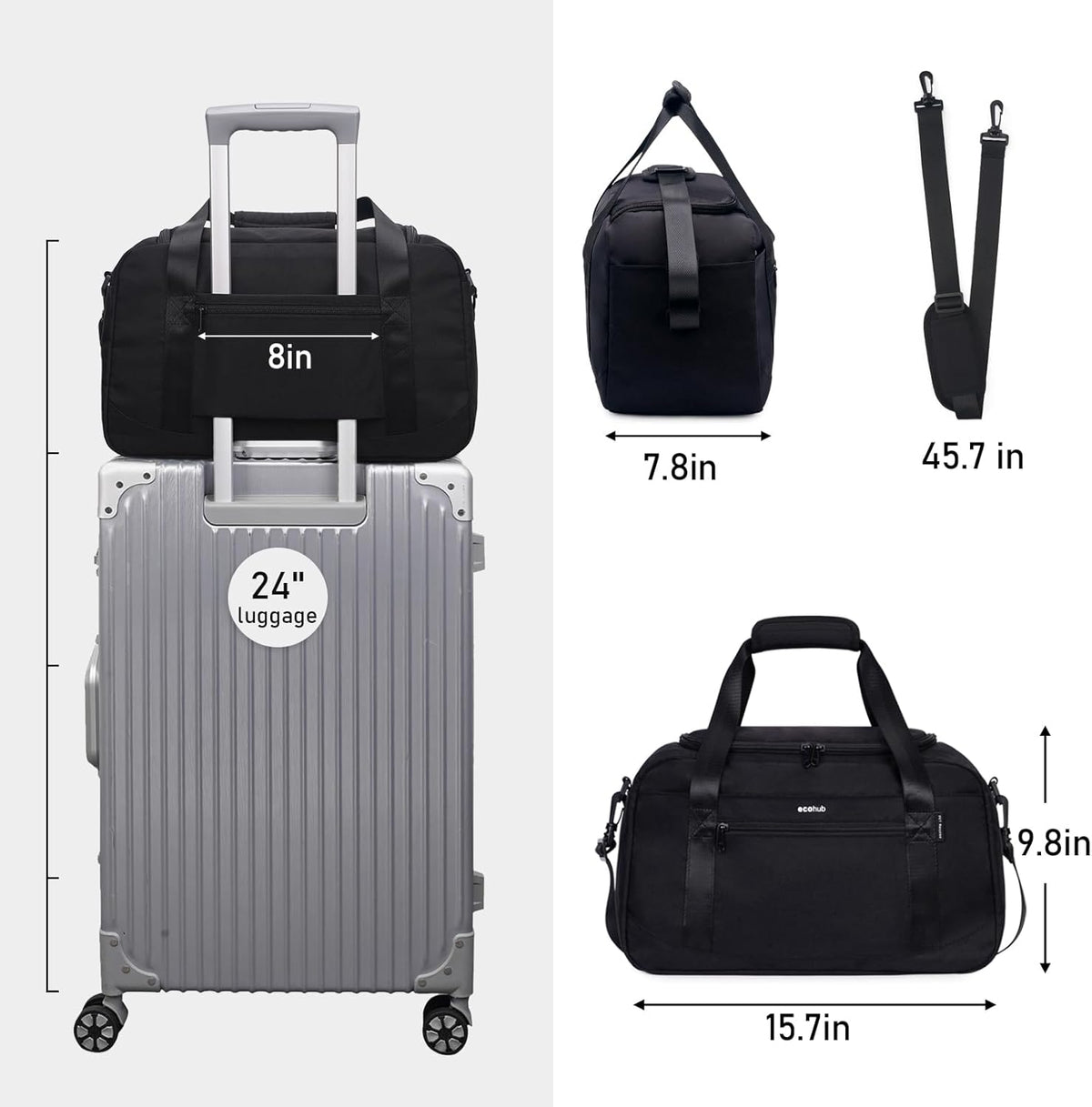 For Spirit Airlines Personal Item Bag 18x14x8 Travel Duffel Bags with Laptop Compartment & Shoe Bag Underseat Carry on Handbag with Wet Pocket, 30L (Black)