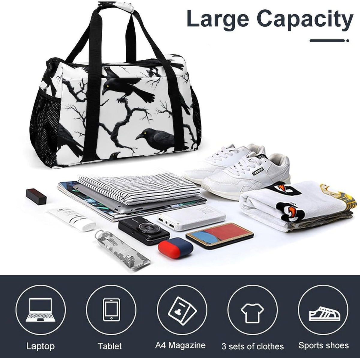 Lightweight Foldable Travel Duffel Bag Carry On Overnight Weekender Tote Bag for Women Yoga Gym