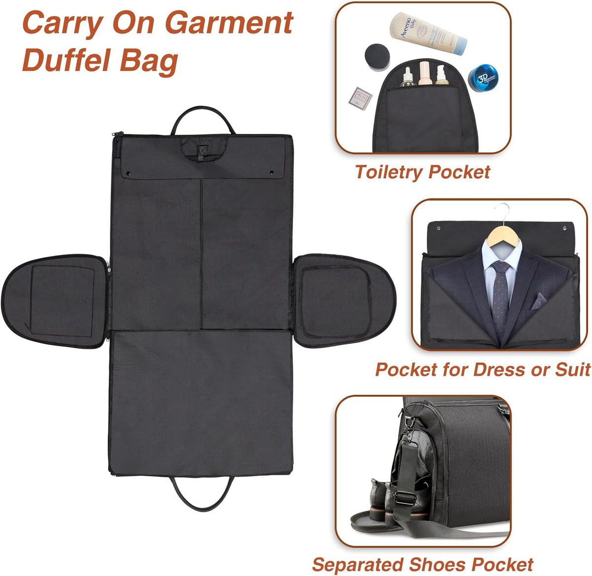Garment Bag for Travel, Convertible Carry-on Duffel with Shoe Compartment, Waterproof & Wrinkle-Free Suit Carrier, Foldable & Lightweight, 50L