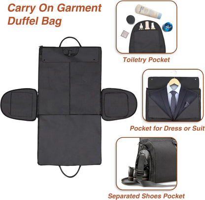 Garment Bag for Travel, Convertible Carry-on Duffel with Shoe Compartment, Waterproof & Wrinkle-Free Suit Carrier, Foldable & Lightweight, 50L