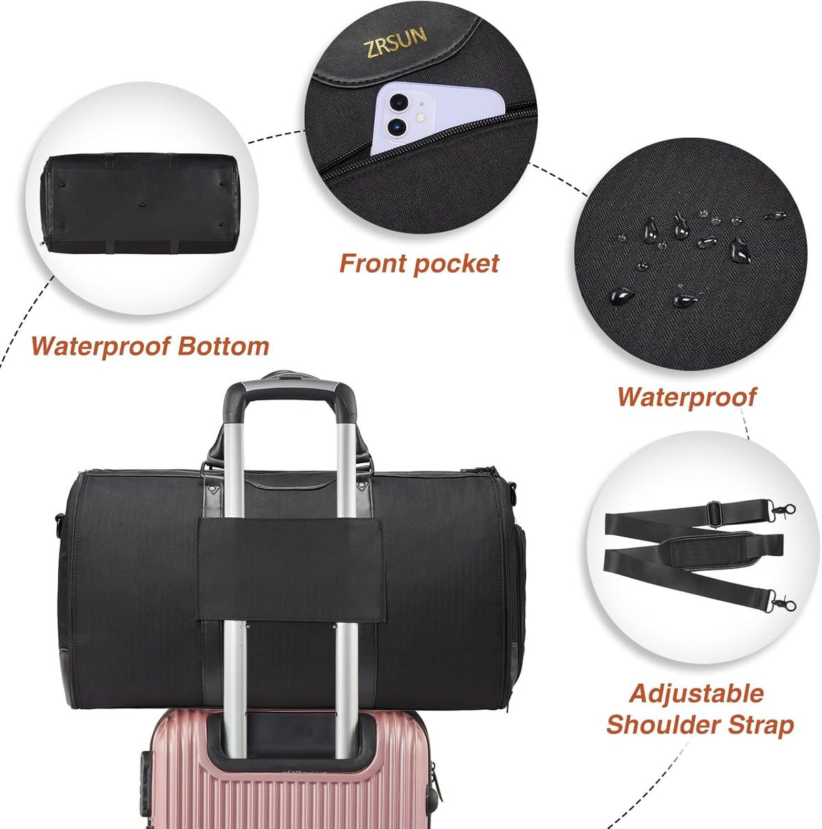 Garment Bag for Travel, Convertible Carry-on Duffel with Shoe Compartment, Waterproof & Wrinkle-Free Suit Carrier, Foldable & Lightweight, 50L