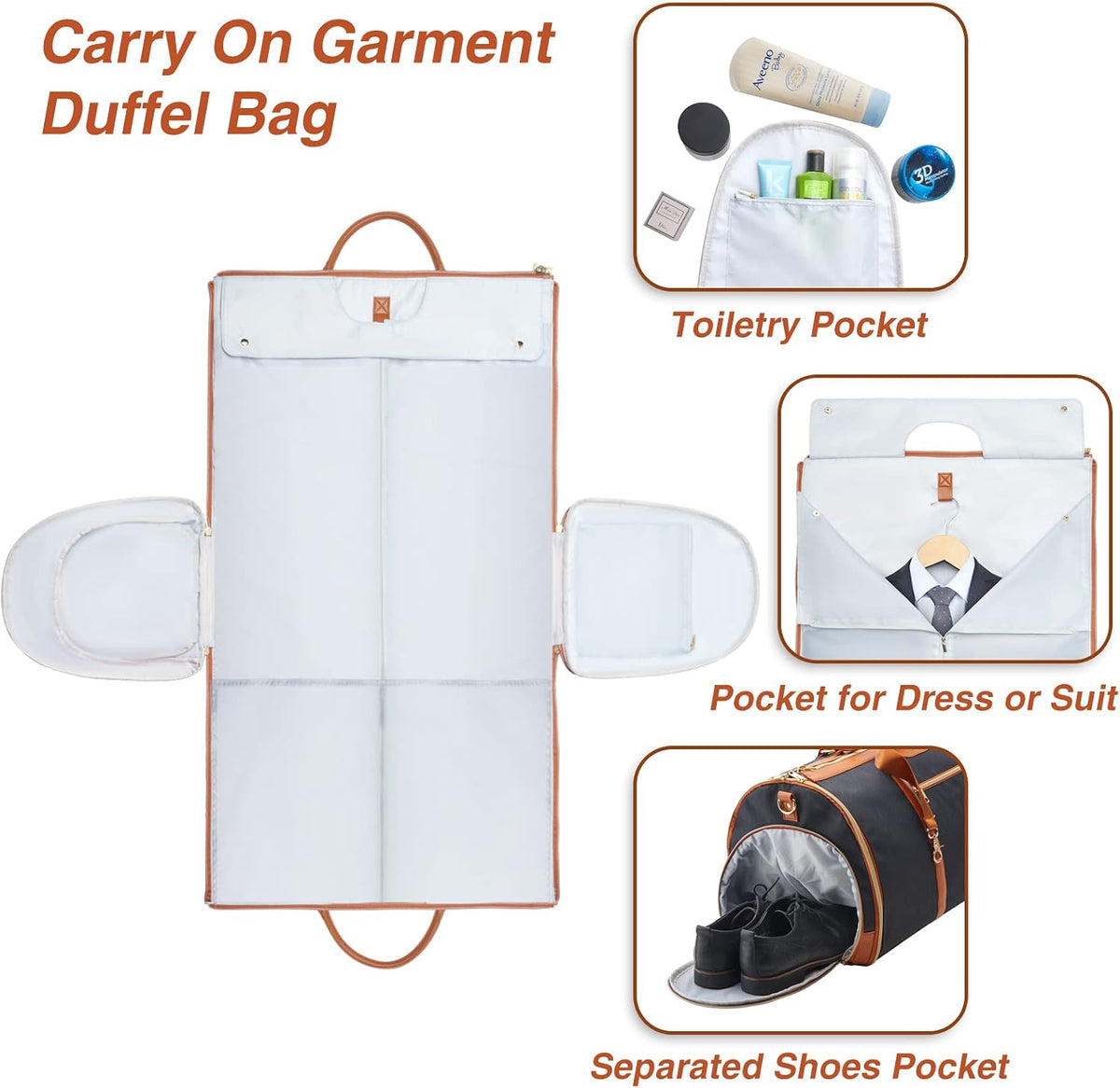 Garment Bag for Travel, Convertible Carry-on Duffel with Shoe Compartment, Waterproof & Wrinkle-Free Suit Carrier, Foldable & Lightweight, 50L