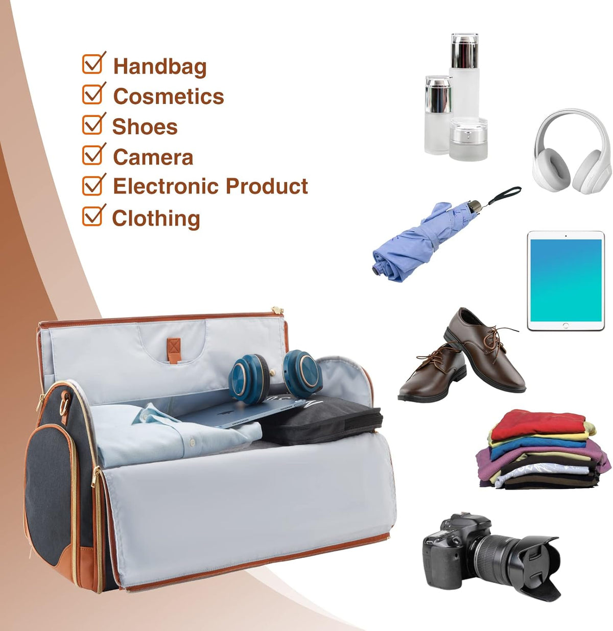 Garment Bag for Travel, Convertible Carry-on Duffel with Shoe Compartment, Waterproof & Wrinkle-Free Suit Carrier, Foldable & Lightweight, 50L