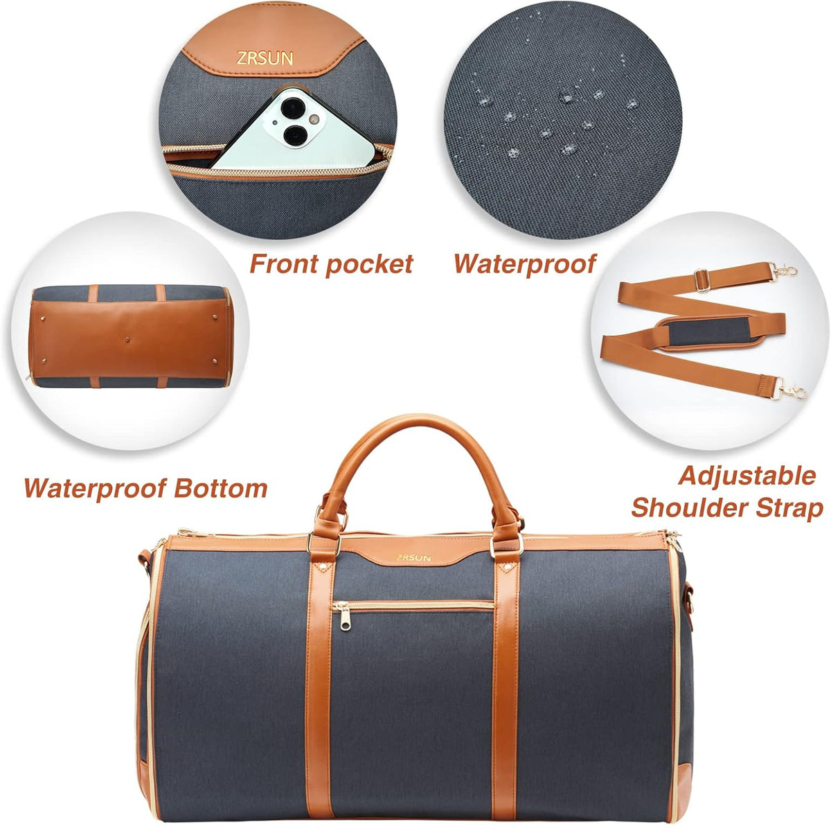 Garment Bag for Travel, Convertible Carry-on Duffel with Shoe Compartment, Waterproof & Wrinkle-Free Suit Carrier, Foldable & Lightweight, 50L