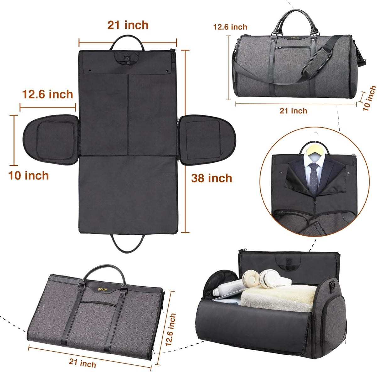 Garment Bag for Travel, Convertible Carry-on Duffel with Shoe Compartment, Waterproof & Wrinkle-Free Suit Carrier, Foldable & Lightweight, 50L