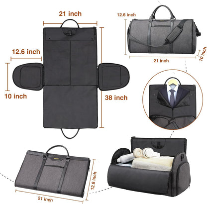 Garment Bag for Travel, Convertible Carry-on Duffel with Shoe Compartment, Waterproof & Wrinkle-Free Suit Carrier, Foldable & Lightweight, 50L