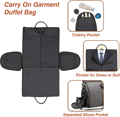 Garment Bag for Travel, Convertible Carry-on Duffel with Shoe Compartment, Waterproof & Wrinkle-Free Suit Carrier, Foldable & Lightweight, 50L