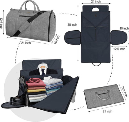 Garment Bag for Travel, Convertible Carry-on Duffel with Shoe Compartment, Waterproof & Wrinkle-Free Suit Carrier, Foldable & Lightweight, 50L