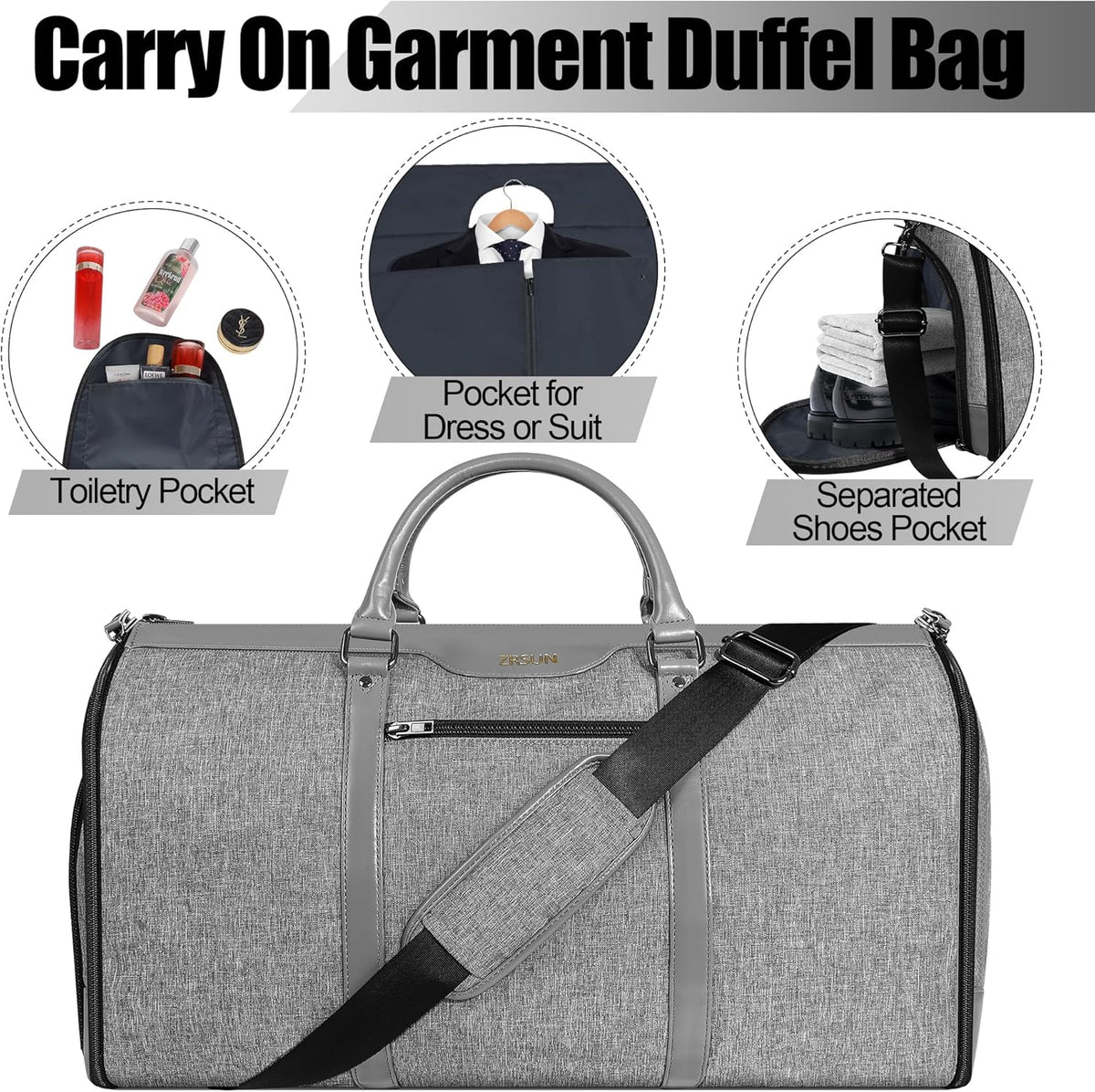 Garment Bag for Travel, Convertible Carry-on Duffel with Shoe Compartment, Waterproof & Wrinkle-Free Suit Carrier, Foldable & Lightweight, 50L