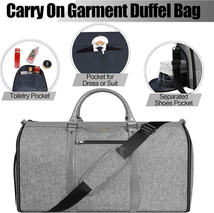 Garment Bag for Travel, Convertible Carry-on Duffel with Shoe Compartment, Waterproof & Wrinkle-Free Suit Carrier, Foldable & Lightweight, 50L