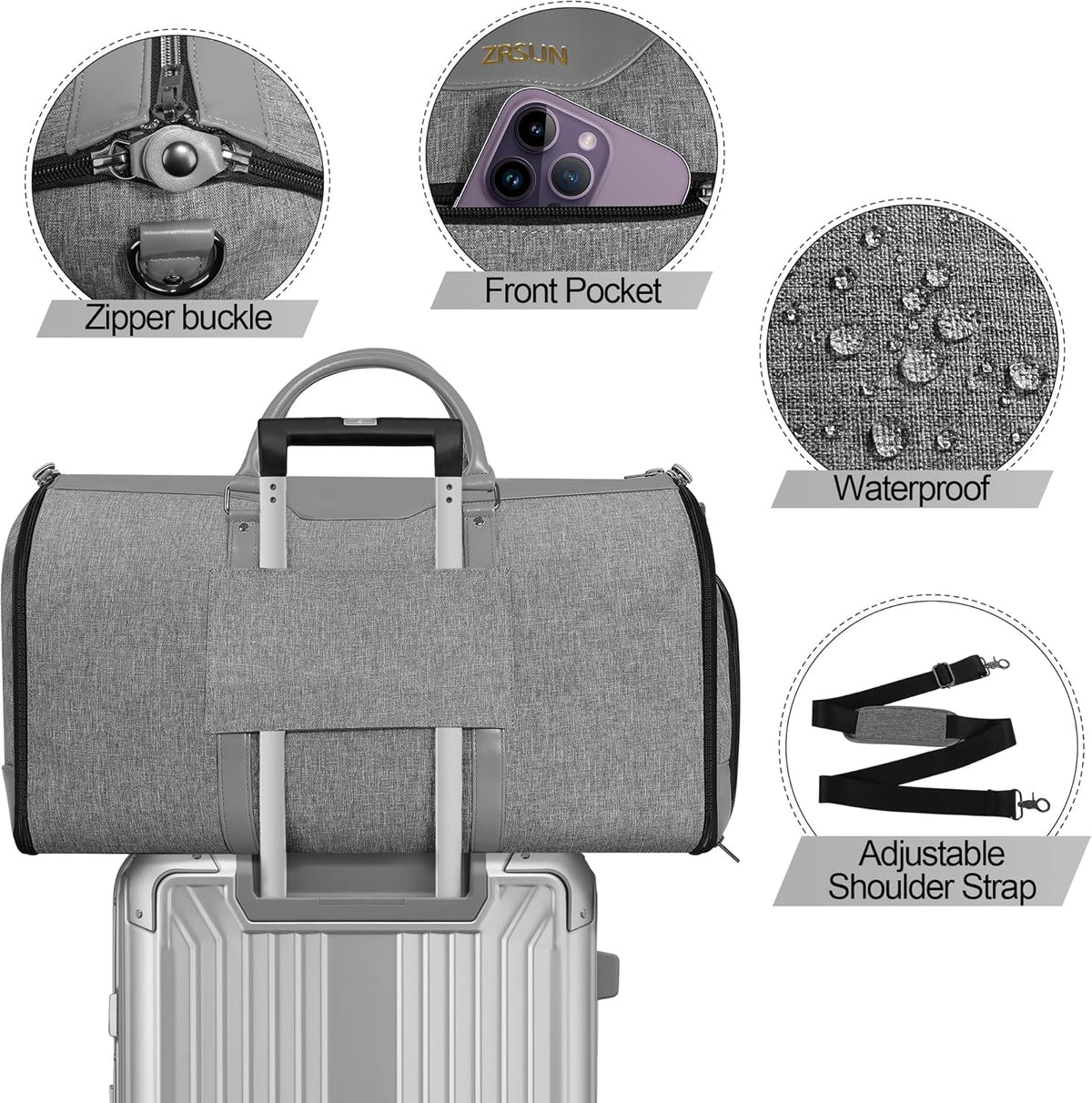Garment Bag for Travel, Convertible Carry-on Duffel with Shoe Compartment, Waterproof & Wrinkle-Free Suit Carrier, Foldable & Lightweight, 50L