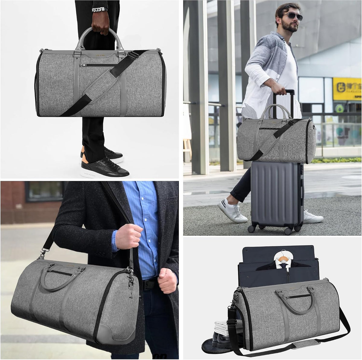 Garment Bag for Travel, Convertible Carry-on Duffel with Shoe Compartment, Waterproof & Wrinkle-Free Suit Carrier, Foldable & Lightweight, 50L