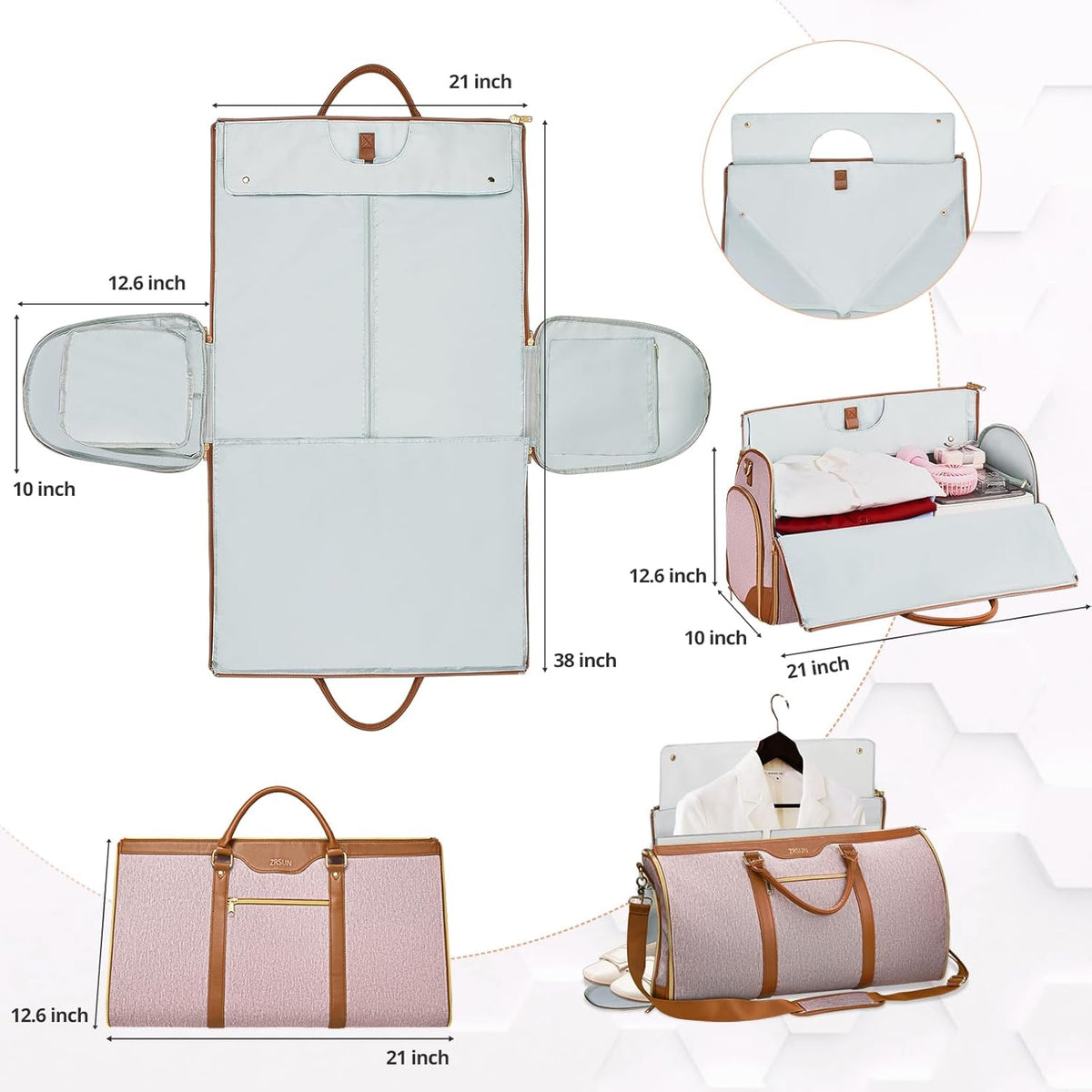 Garment Bag for Travel, Convertible Carry-on Duffel with Shoe Compartment, Waterproof & Wrinkle-Free Suit Carrier, Foldable & Lightweight, 50L