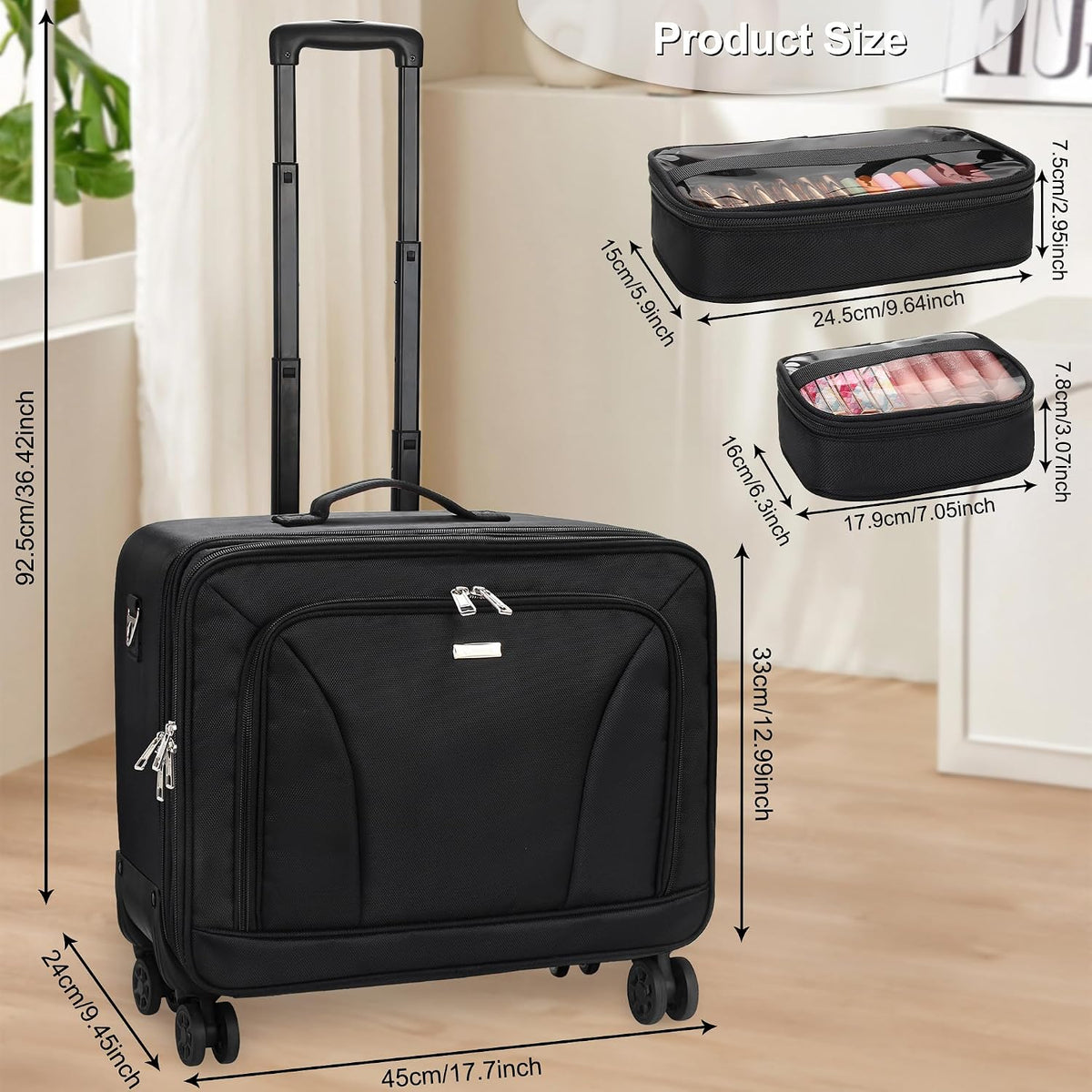 Extra Large Makeup Case with Plastic Dividers Washable and Easy to Clean, Travel Makeup Train Case Professional Makeup Artist Bag Portable Nail Organizer Box Art Supply Case (Black)