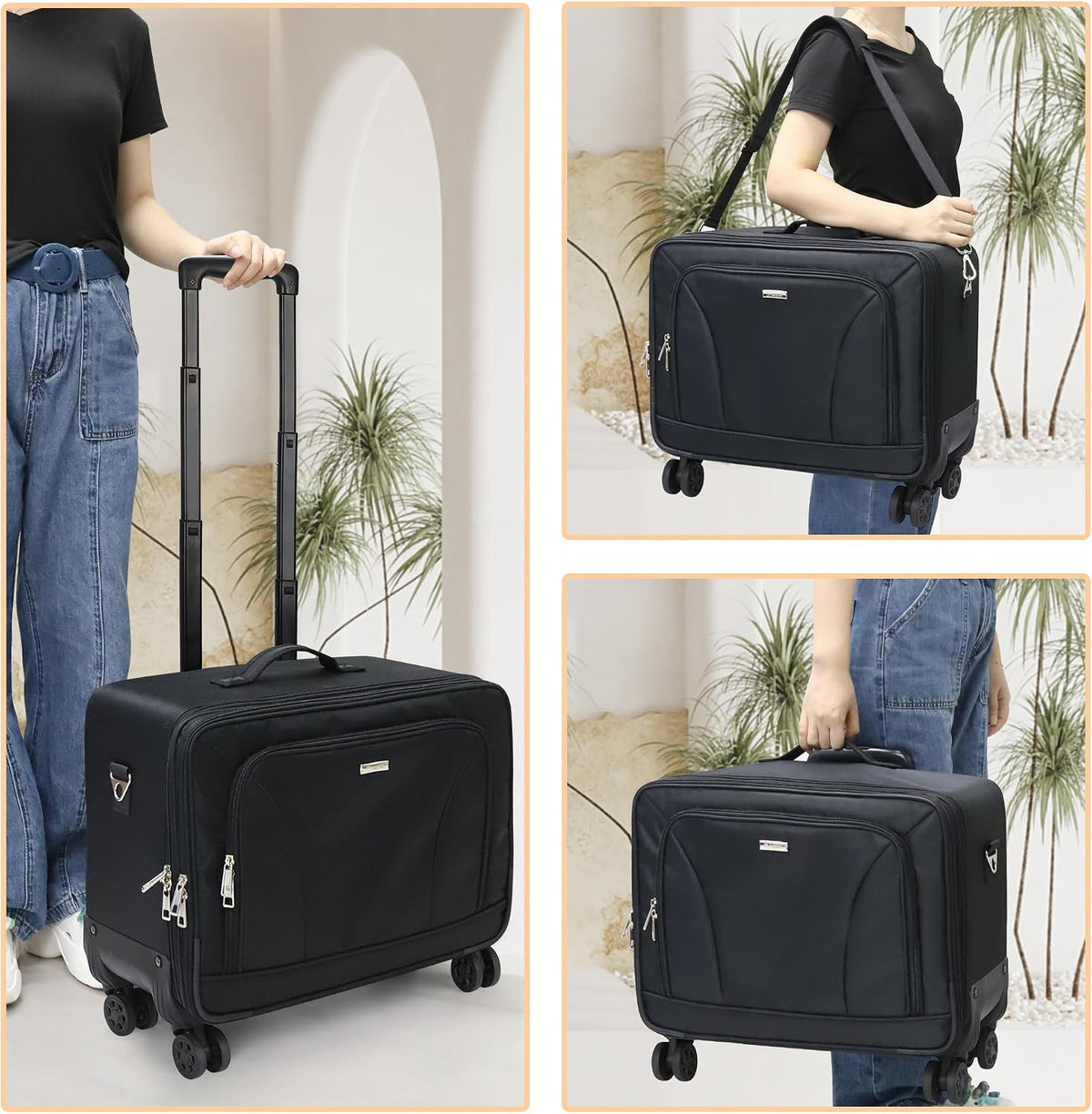 Extra Large Makeup Case with Plastic Dividers Washable and Easy to Clean, Travel Makeup Train Case Professional Makeup Artist Bag Portable Nail Organizer Box Art Supply Case (Black)