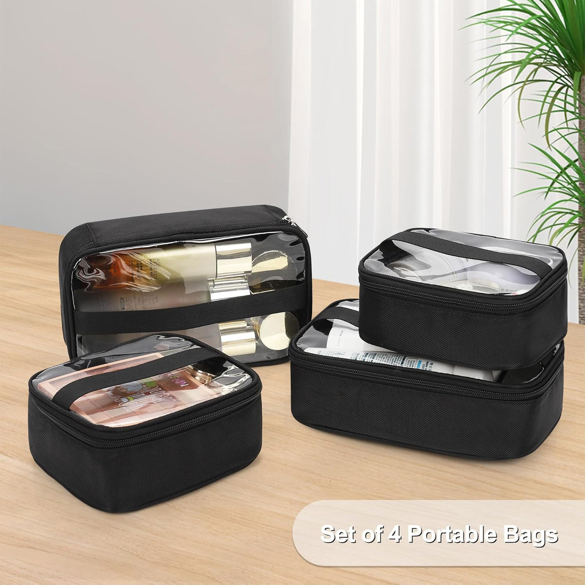 Extra Large Makeup Case with Plastic Dividers Washable and Easy to Clean, Travel Makeup Train Case Professional Makeup Artist Bag Portable Nail Organizer Box Art Supply Case (Black)