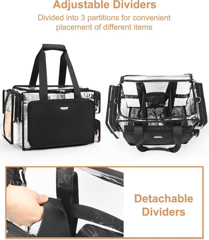 Extra Large Makeup Case with Plastic Dividers Washable and Easy to Clean, Travel Makeup Train Case Professional Makeup Artist Bag Portable Nail Organizer Box Art Supply Case (Black)